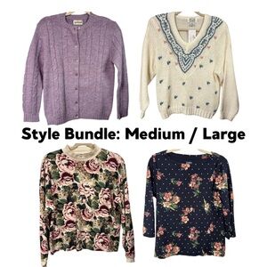 STYLE BUNDLE Women’s Vintage Pastel Purple Floral Sweater Knit Top Shirt M L